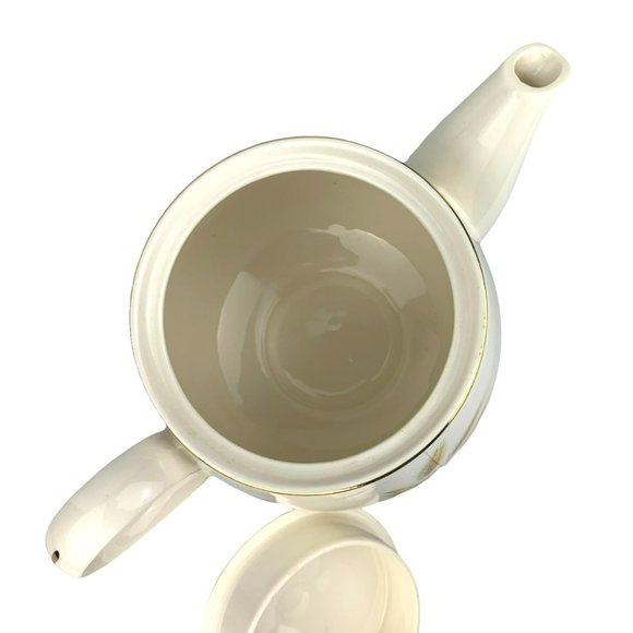 Vtg Teapot Century Service Autumn Gold Wheat Yellow White Fall Homer Laughlin - Picture 9 of 11